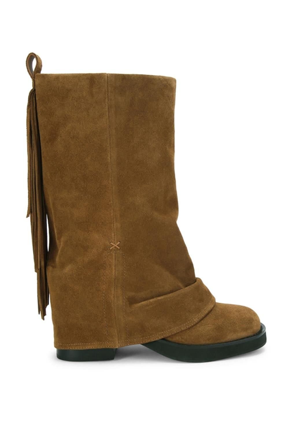 Kurt Geiger London Kurt Geiger London Brown Suede Biker Boots with Fringe