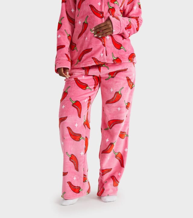 Skinnydip Women's Pink Fleece Chilli Print Shirt and Trousers Pyjama Set Skinnydip New Look - 3
