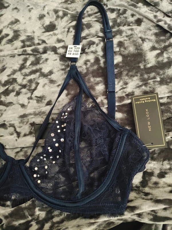 New Look New Look Navy Blue Lace Bralette Size UK 32D