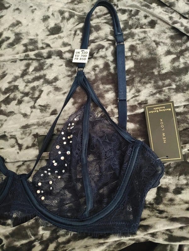 New Look New Look Navy Blue Lace Bralette Size UK 32D - 1
