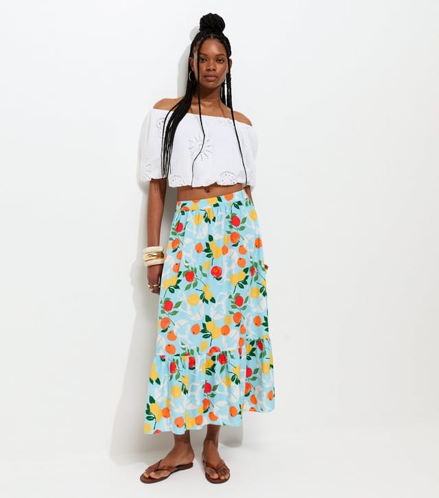 New Look Women's Blue Fruit Print Midi Skirt New Look - 2