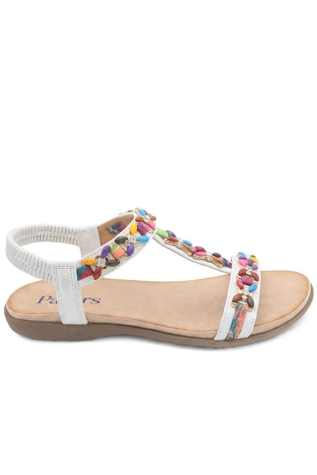 Pavers Pavers Women's Elasticated Beaded Slip On Sandals in White - 2