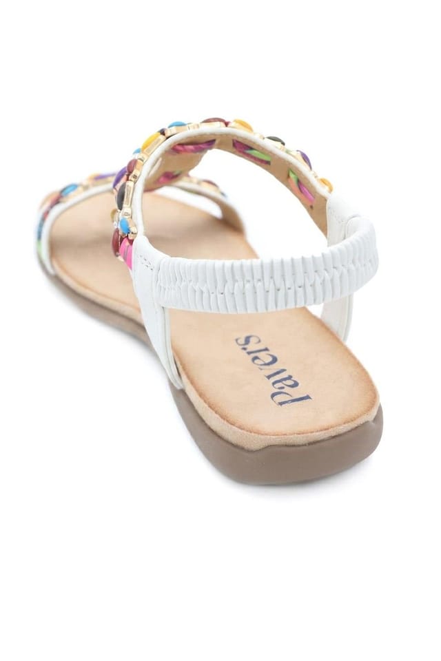 Pavers Pavers Women's Elasticated Beaded Slip On Sandals in White - 3