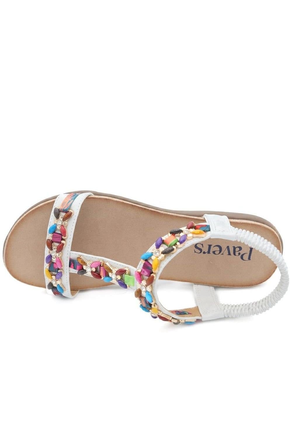 Pavers Pavers Women's Elasticated Beaded Slip On Sandals in White - 4