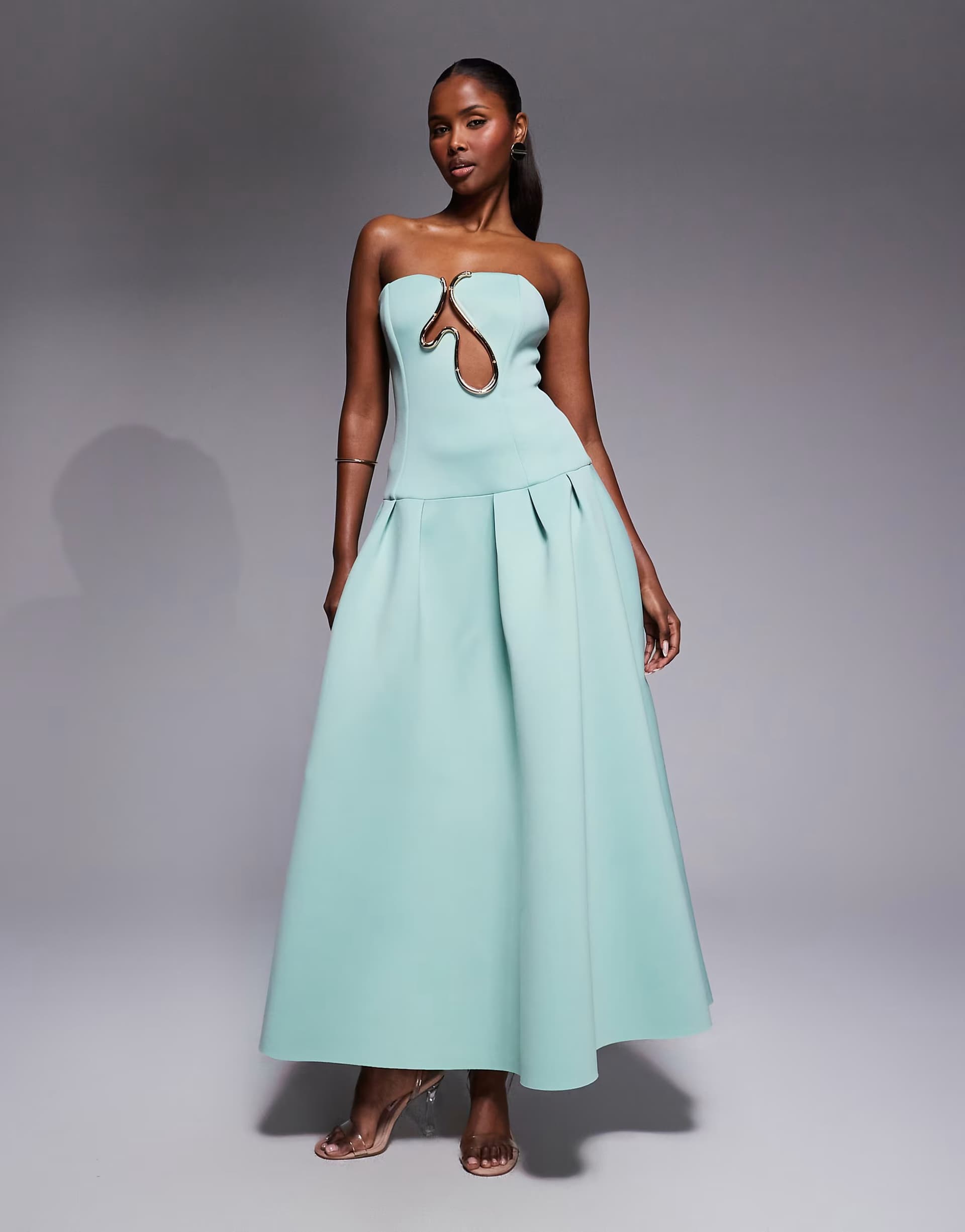 ASOS ASOS DESIGN Premium dropped waist maxi dress with squiggle trim in mint scuba-style fabric