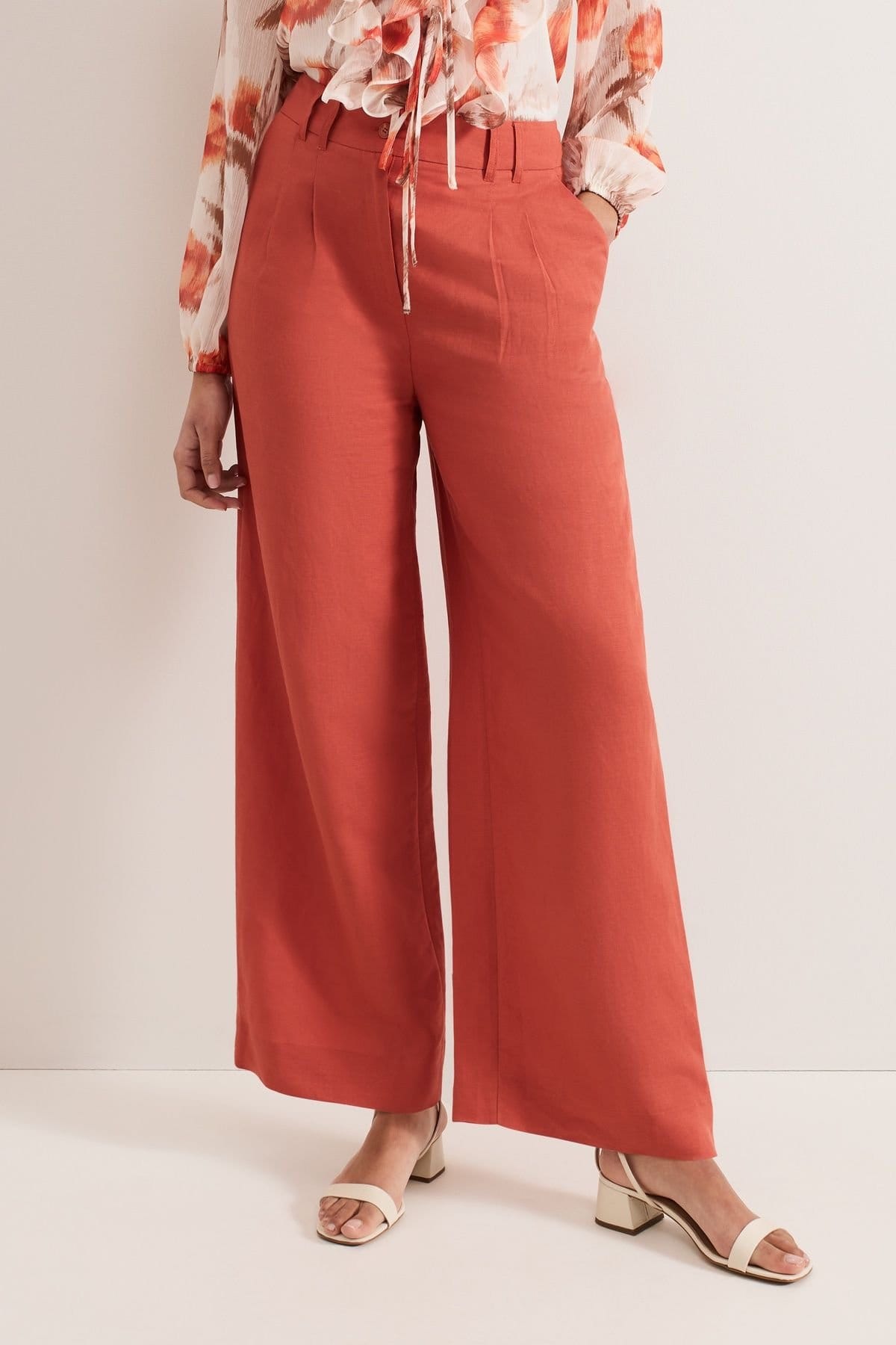 Phase Eight Terracotta Linen Wide-Leg Trousers