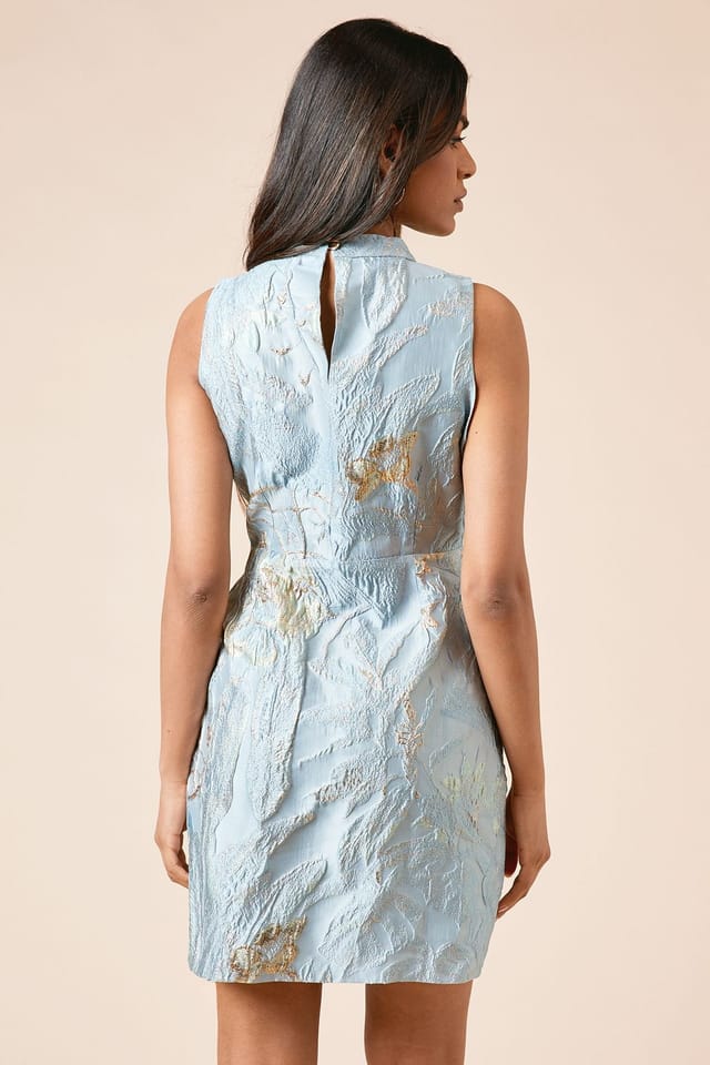Dorothy Perkins Dorothy Perkins Women's Petite DP Luxe Jacquard Halterneck Mini Dress in Blue - 3