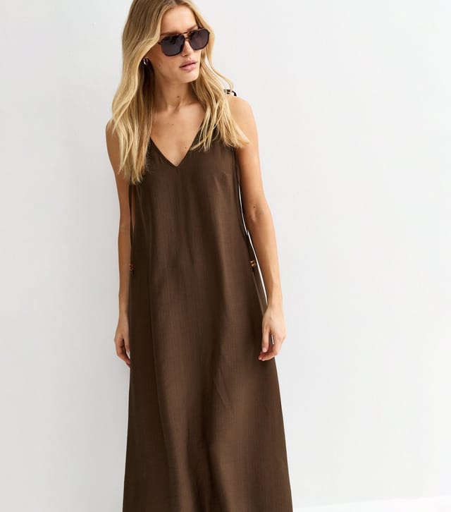 New Look Women's Brown Beaded Tie Smock Midi Dress New Look - 2