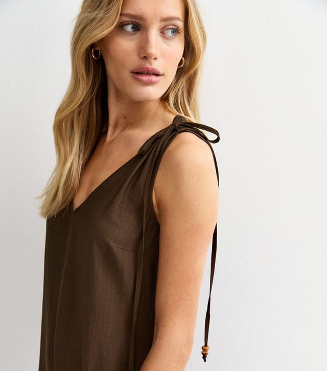 New Look Women's Brown Beaded Tie Smock Midi Dress New Look - 3
