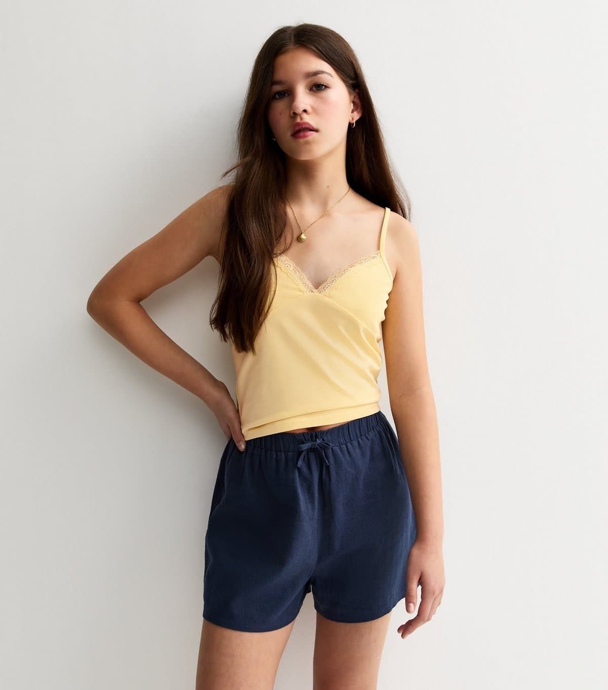 New Look New Look Light Yellow Lace Trim V-Neck Cami Top