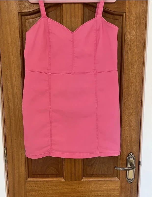 ASOS ASOS Design Pink Denim mini Dress With Sweetheart Neckline Size 18