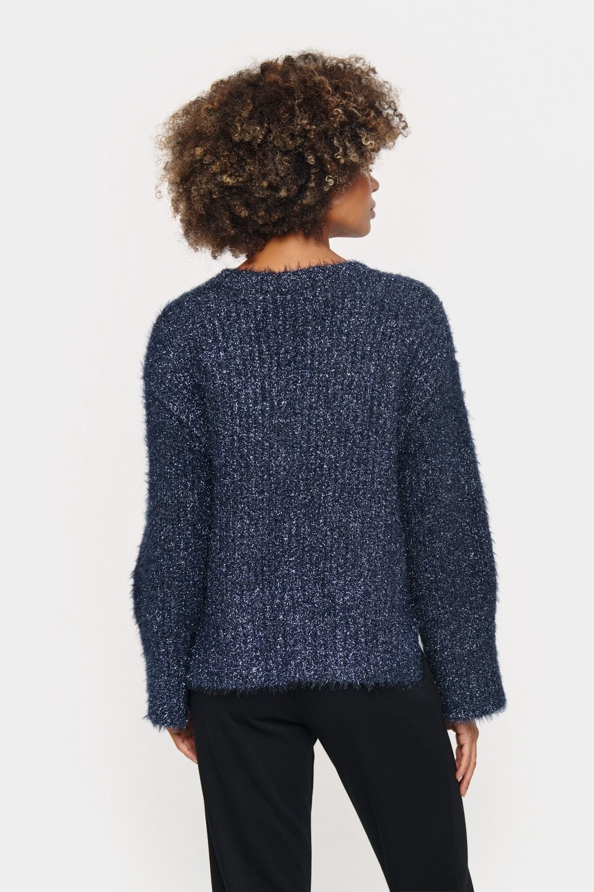 Saint Tropez Saint Tropez Women's HalfaSZ Glitter Knit Buttons Cardigan in Dark Navy - 3