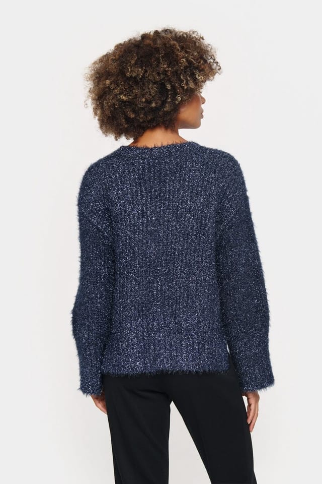 Saint Tropez Saint Tropez Women's HalfaSZ Glitter Knit Buttons Cardigan in Dark Navy - 3