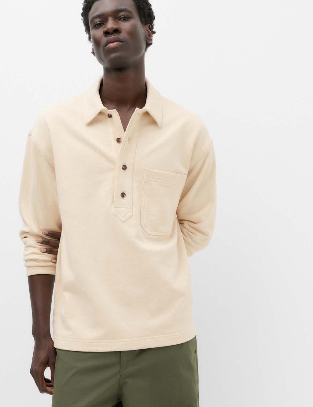 Marks & Spencer M&S Natural Heavyweight Long Sleeve Polo Shirt