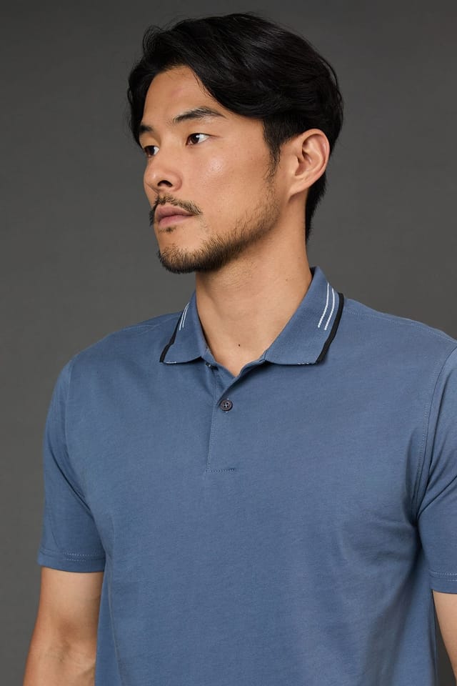 Burton Burton Men's Airforce Blue Tipped Collar Polo Shirt - 3