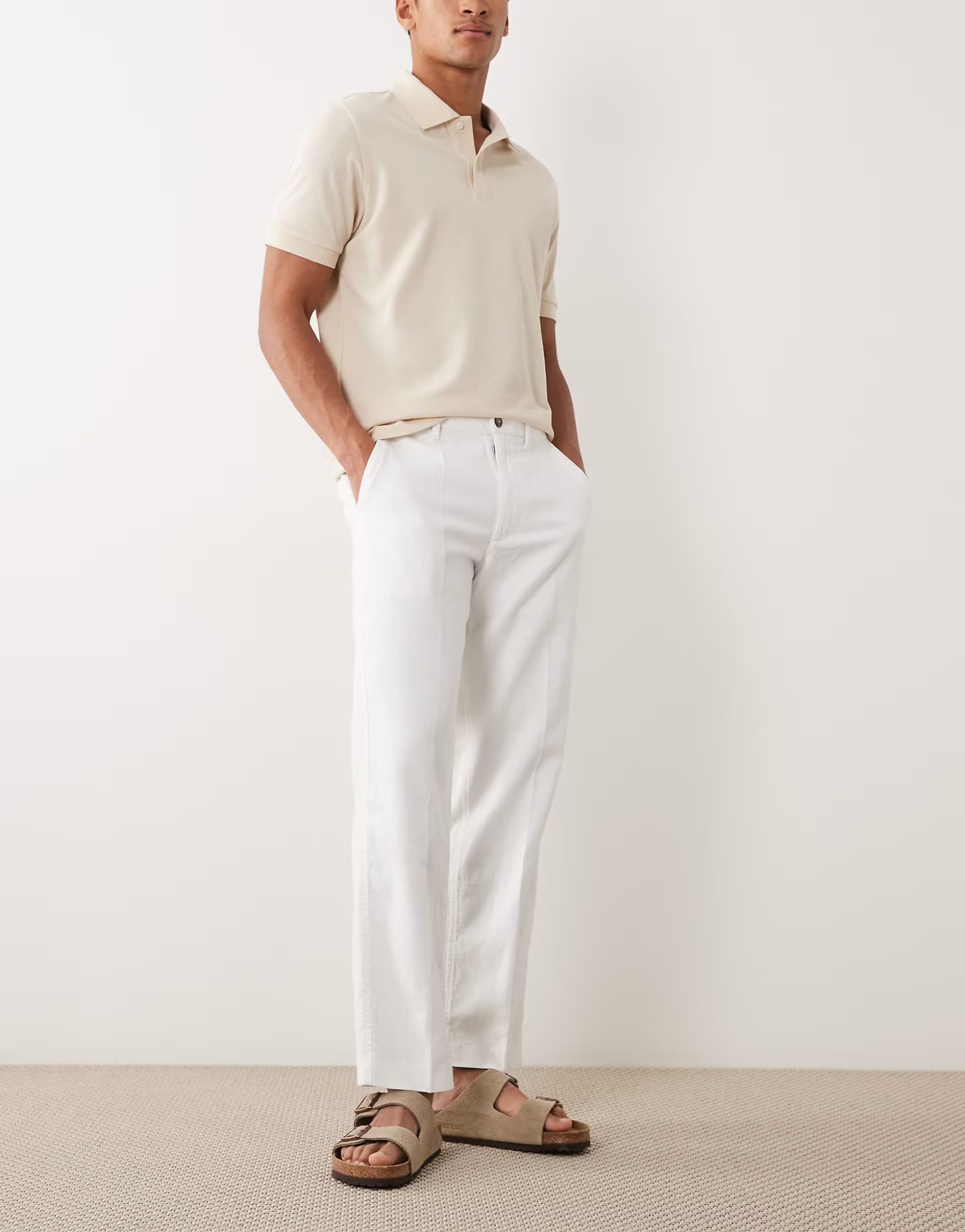 ASOS Abercrombie & Fitch White Pleated Straight Leg Trousers