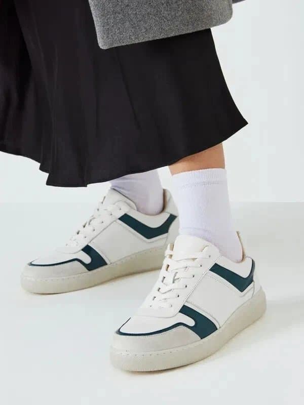 John Lewis John Lewis Flynne Leather Lace Up Cupsole Trainers UK 3 NEW White Navy