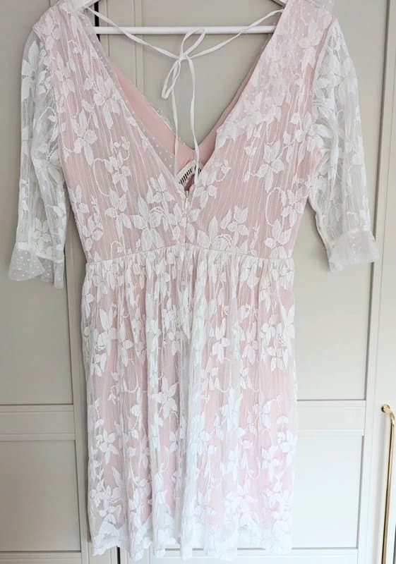Topshop Topshop White Lace Mini Dress Blush Pink Lining Wedding Hen do 10