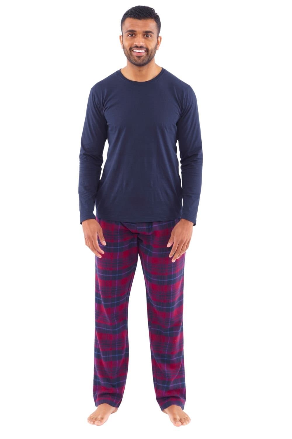 Just Essentials Just Essentials Men's Flannel Check Long Pyjama Set in Dark Blue