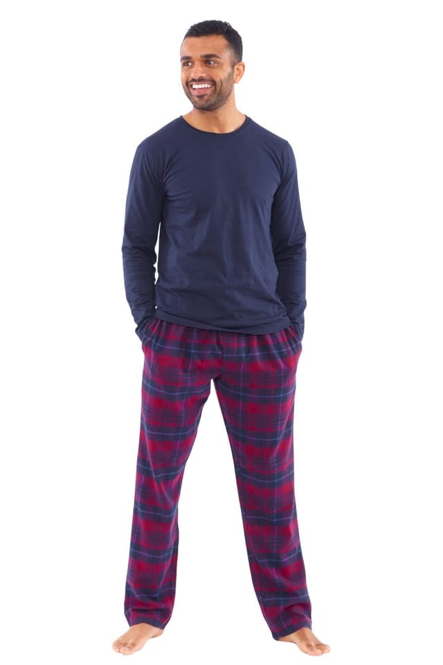 Just Essentials Just Essentials Men's Flannel Check Long Pyjama Set in Dark Blue - 2