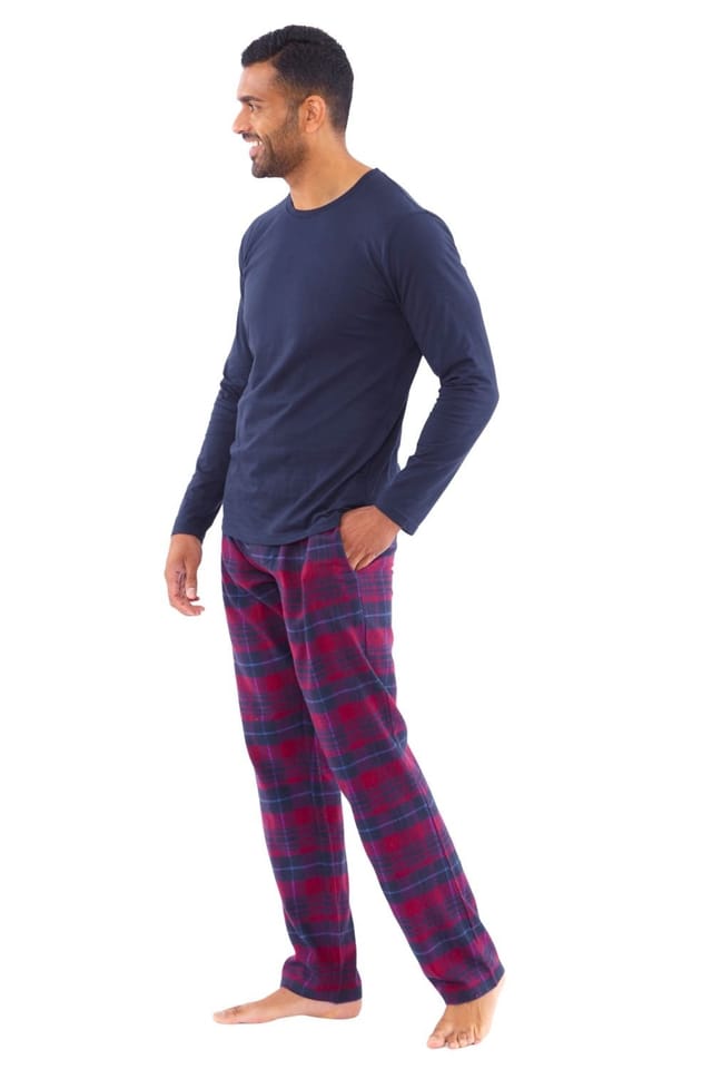 Just Essentials Just Essentials Men's Flannel Check Long Pyjama Set in Dark Blue - 3