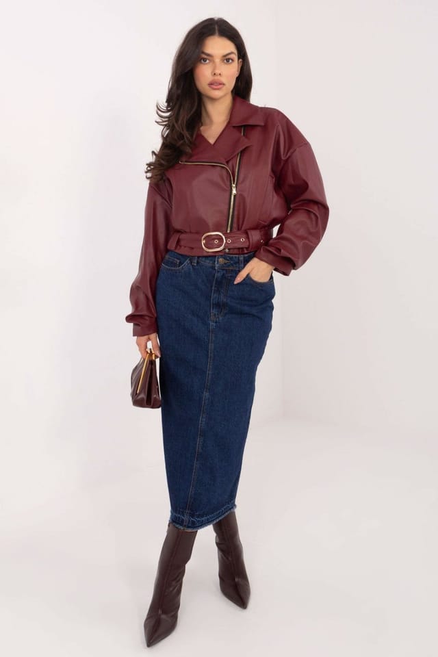 Love Lace Love Lace Women's Cotton Denim Midi Skirt with Back Slit Pockets in Blue - 2