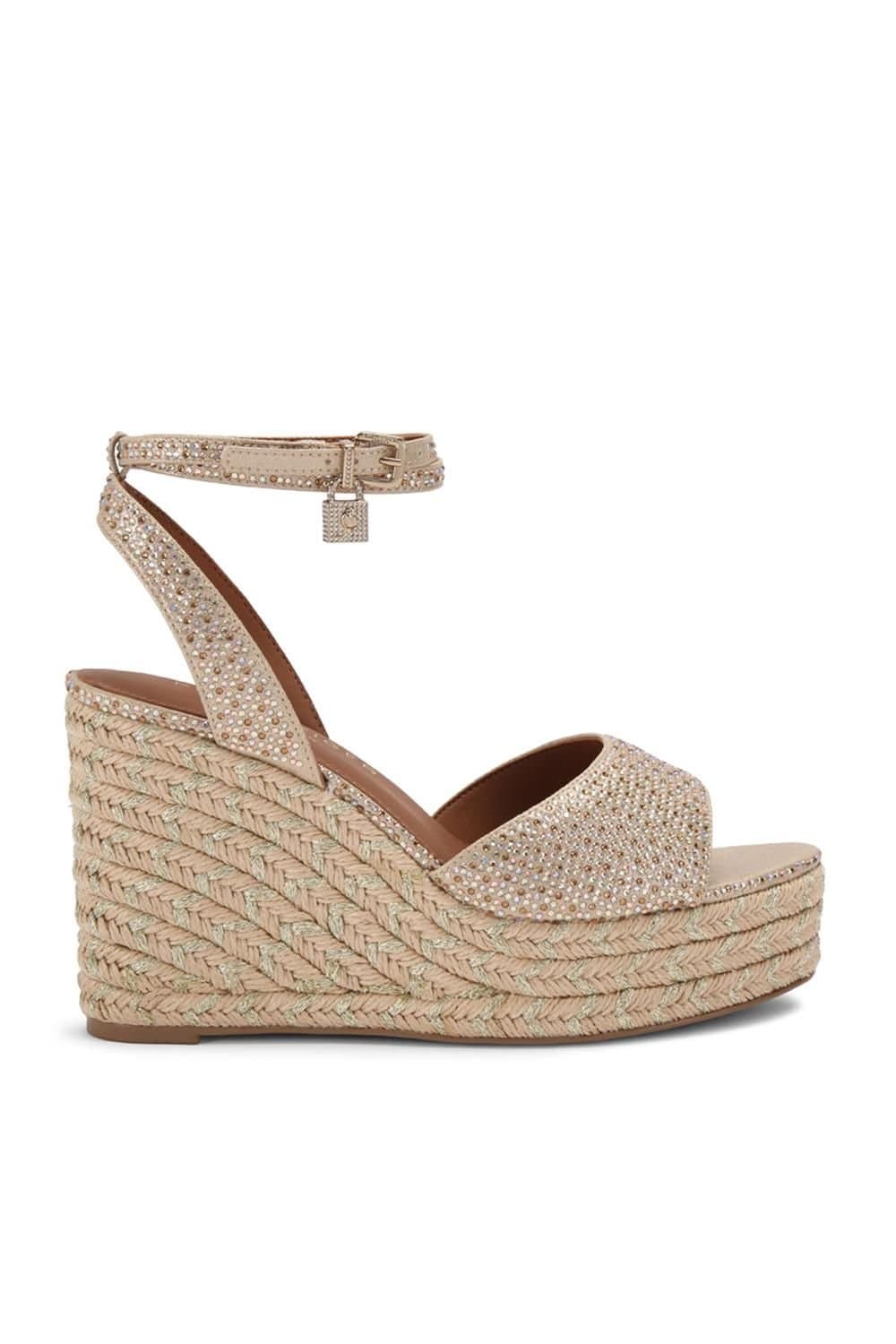 Kurt Geiger London Kurt Geiger London Women's 'Brixton Ankle Strap Wedge' Fabric Heels in Gold