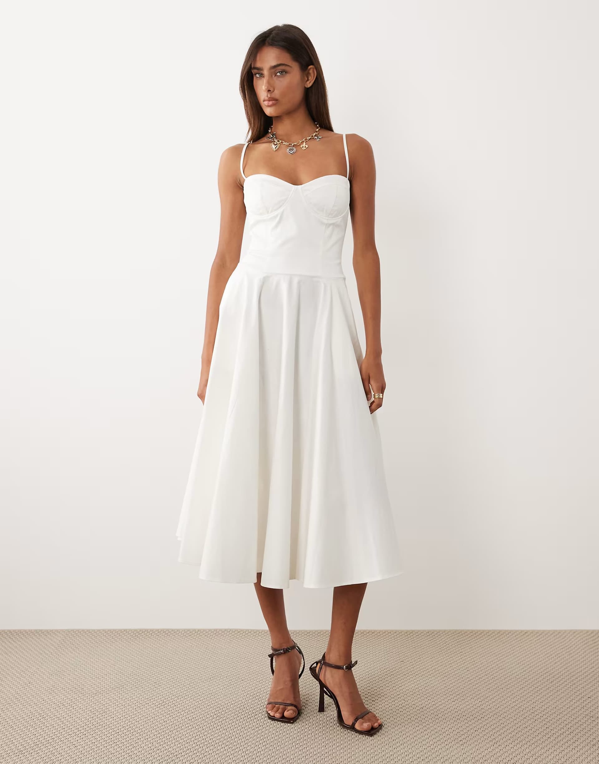 ASOS TFNC cotton corset detail cami midi dress in white