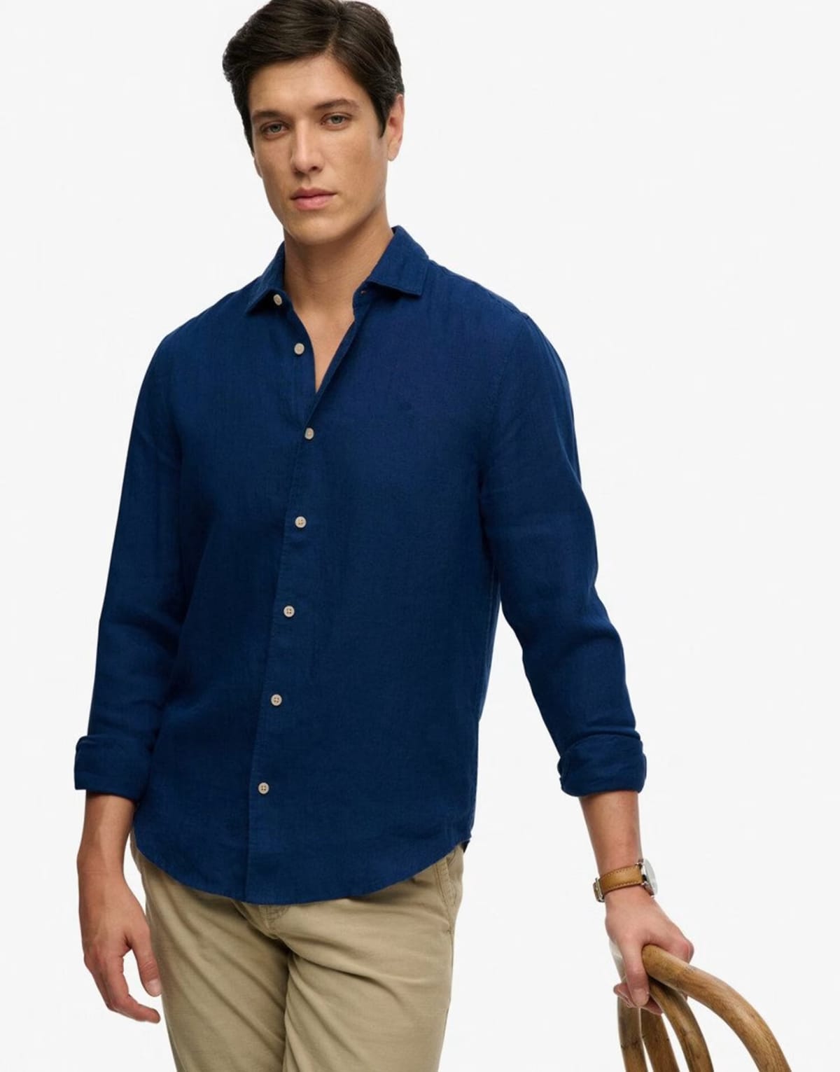 ASOS Superdry Riviera long sleeve linen shirt in french blue - 1