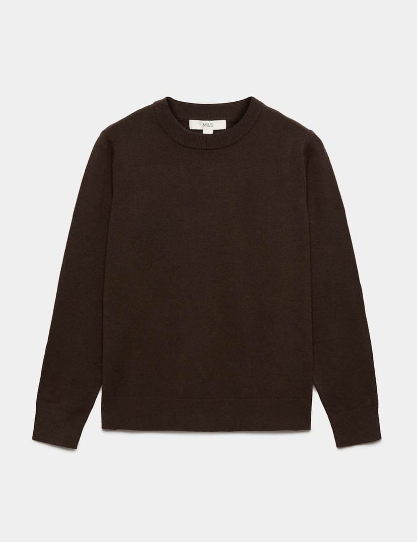 Marks & Spencer M&S Air-Yarn Crew Neck Jumper Bitter Chocolate - 1