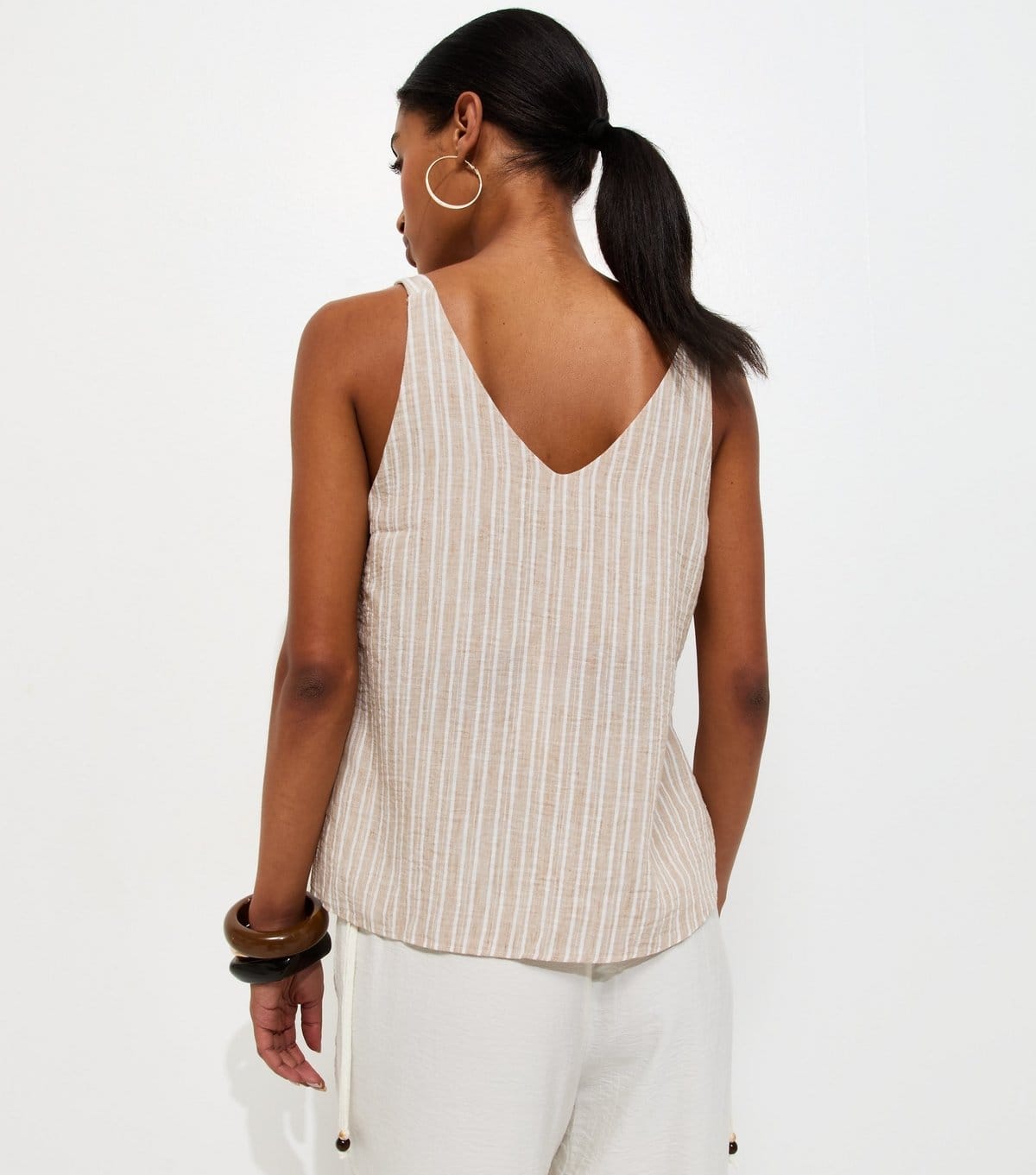New Look Women's Cream Stripe Button Cami V Neck Top New Look - 4
