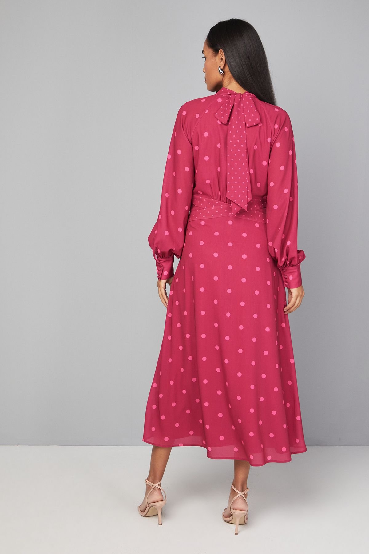 Wallis Wallis Women's Mixed Polka Dot Contrast Midi Dress in Berry - 3