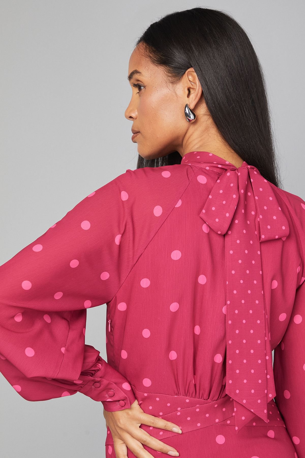 Wallis Wallis Women's Mixed Polka Dot Contrast Midi Dress in Berry - 4