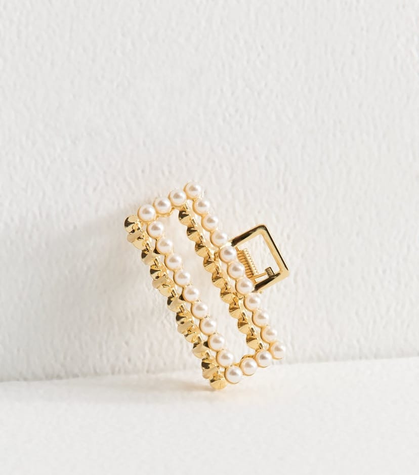 New Look Gold Tone Faux Pearl Rectangle Hair Clip New Look - 1