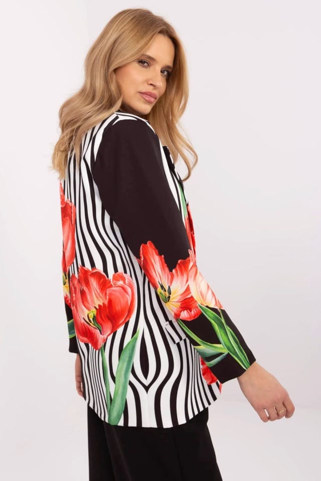 Love Lace Love Lace Women's Floral Print Lightweight Casual Blazer in Black - 2