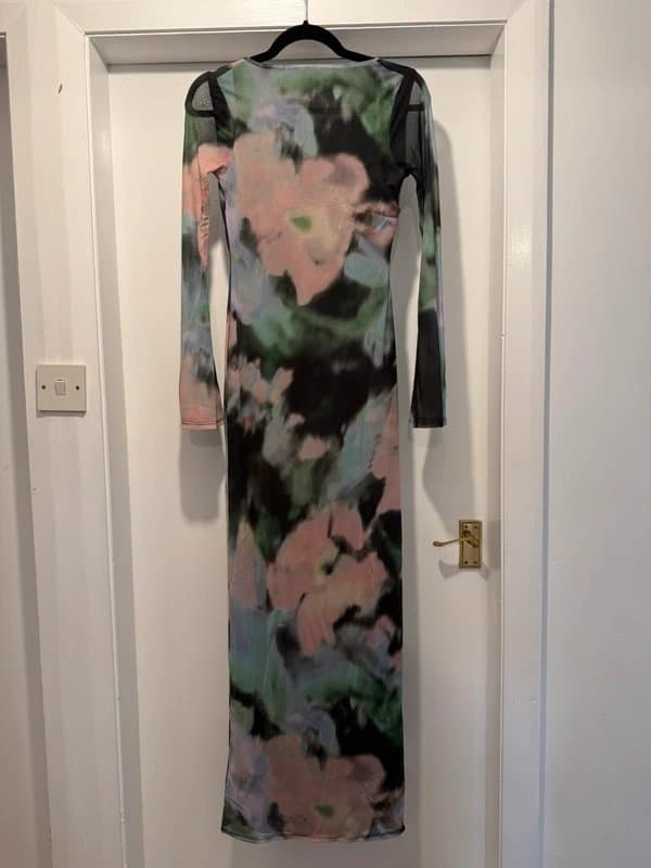 ASOS Design Abstract Floral Mesh Maxi Dress, Occasion Wear - Size UK 6