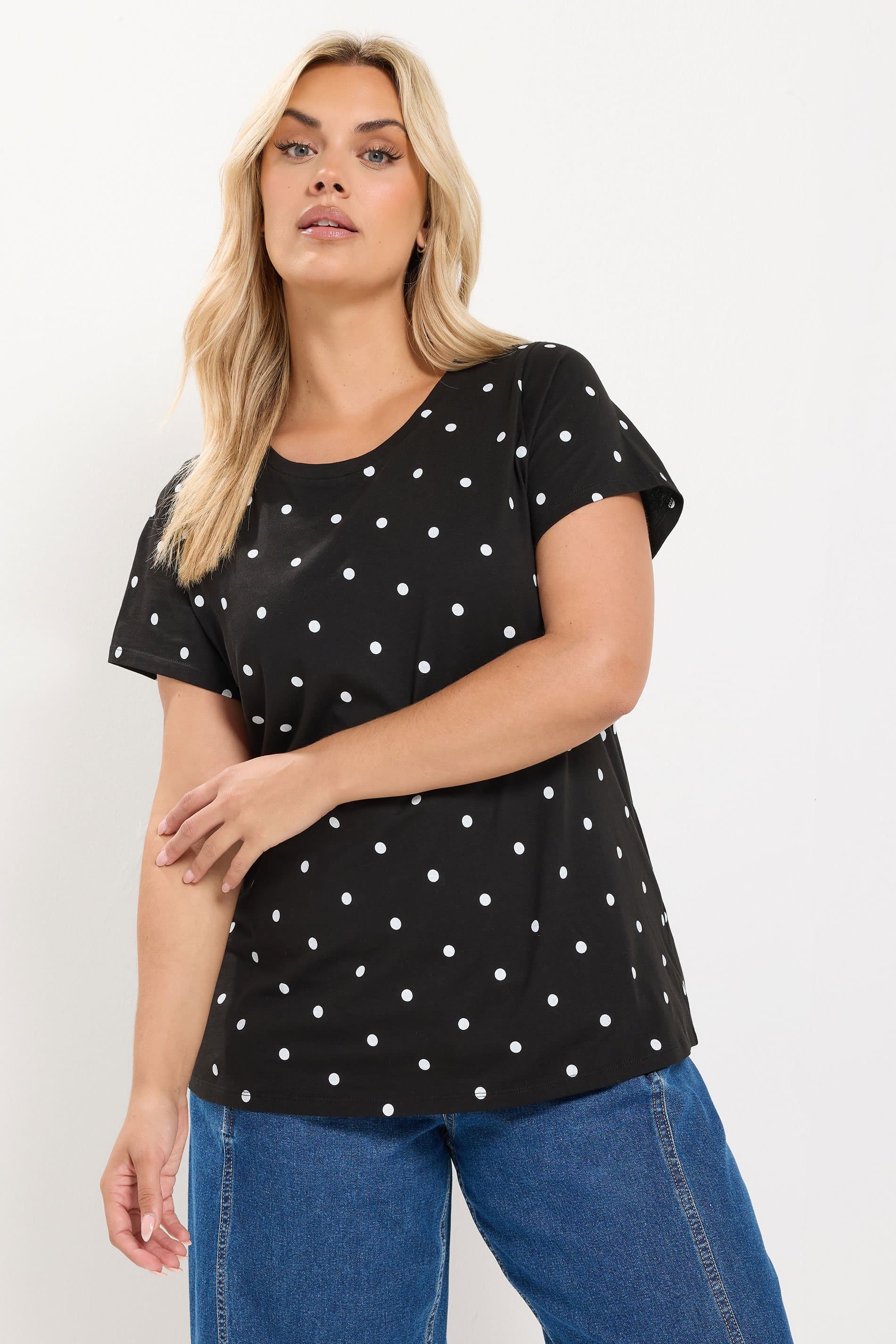 Yours Curve Black Polka Dot Tshirt