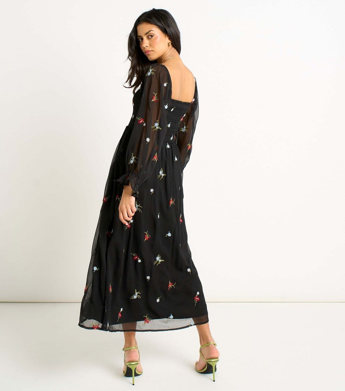 Gini London Women's Black Chiffon Floral Embroidered Midi Dress Gini London New Look - 4