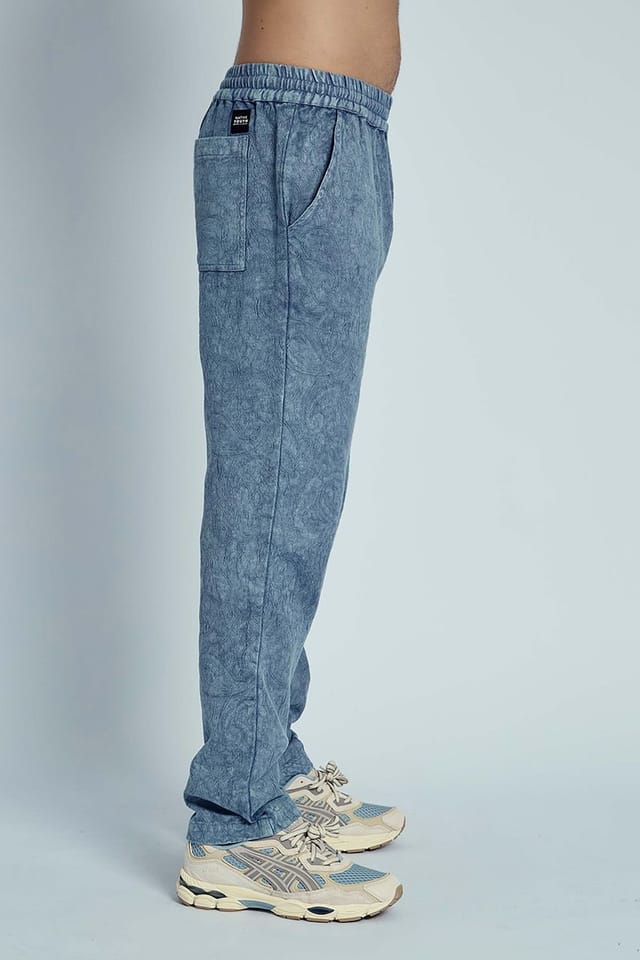 Native Youth Native Youth Men's Cotton Paisley Pattern Washed Denim-Style Straight-Leg Trousers in Blue - 3