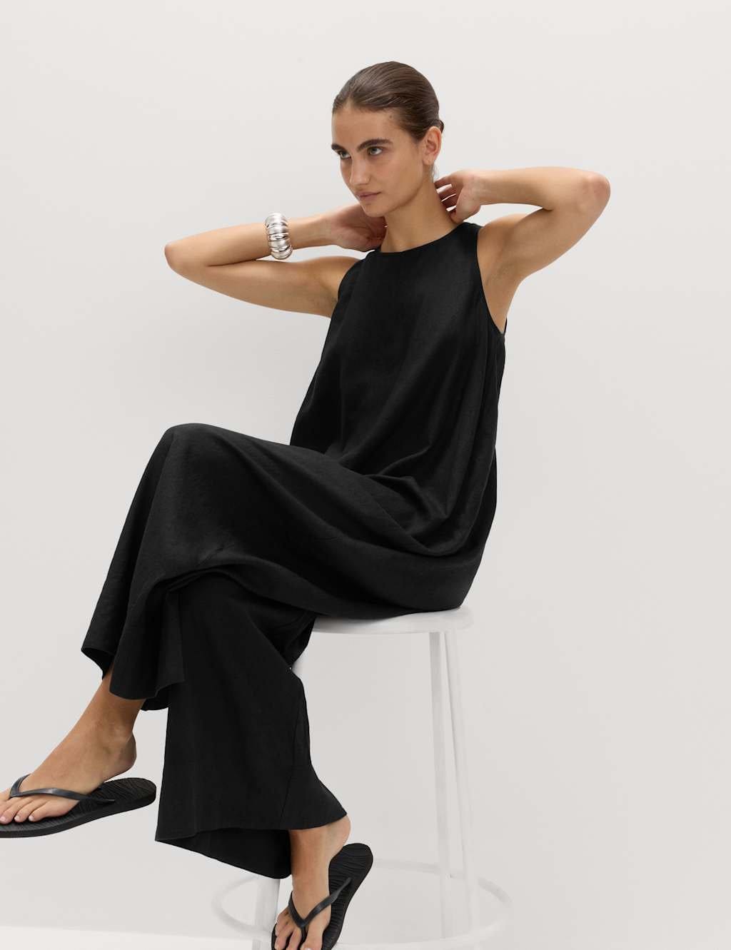 M&S Linen Rich Volume Jumpsuit Black