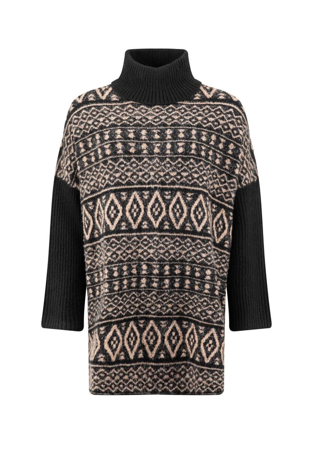 Weird Fish Weird Fish Women's Fifi Knitted Roll Neck Tunic Jumper in Black - 2