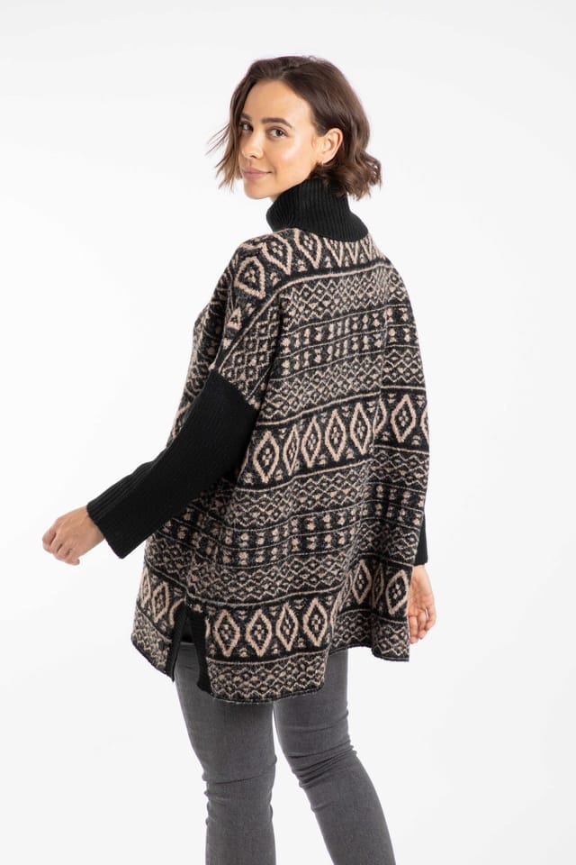 Weird Fish Weird Fish Women's Fifi Knitted Roll Neck Tunic Jumper in Black - 3