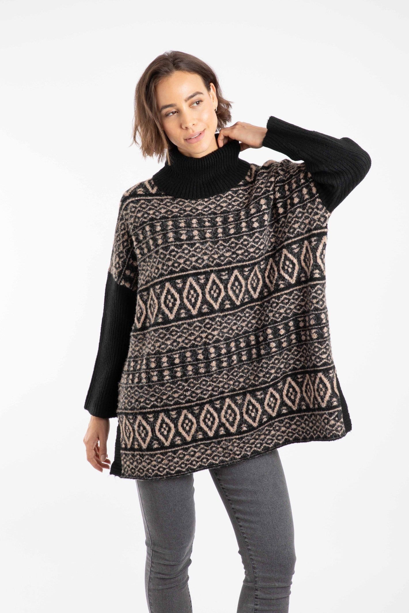 Weird Fish Weird Fish Women's Fifi Knitted Roll Neck Tunic Jumper in Black - 4