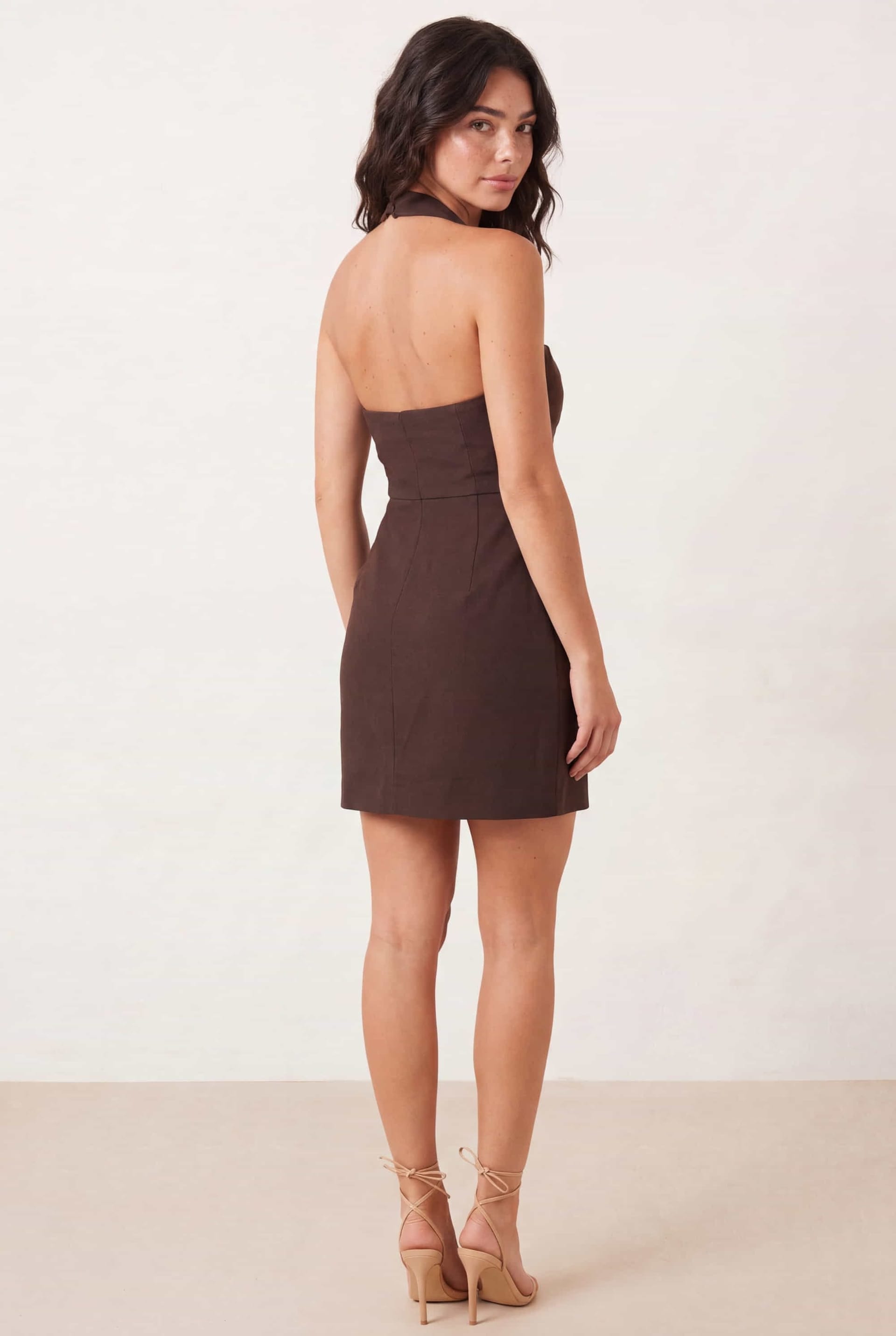 Style Cheat Style Cheat Women's Tilly Mini Halter Dress in Chocolate Brown - 4