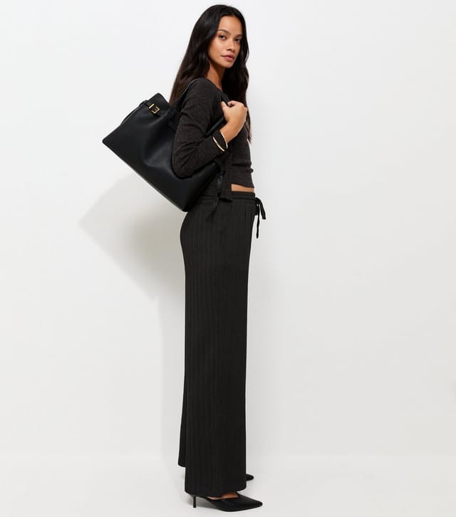 New Look Women's Black Ribbed Texture Wide Leg Trousers New Look - 2
