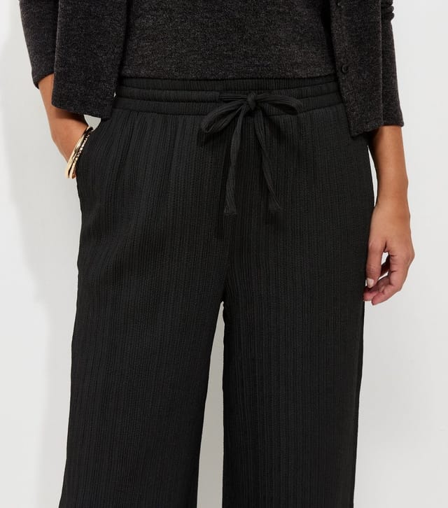 New Look Women's Black Ribbed Texture Wide Leg Trousers New Look - 3