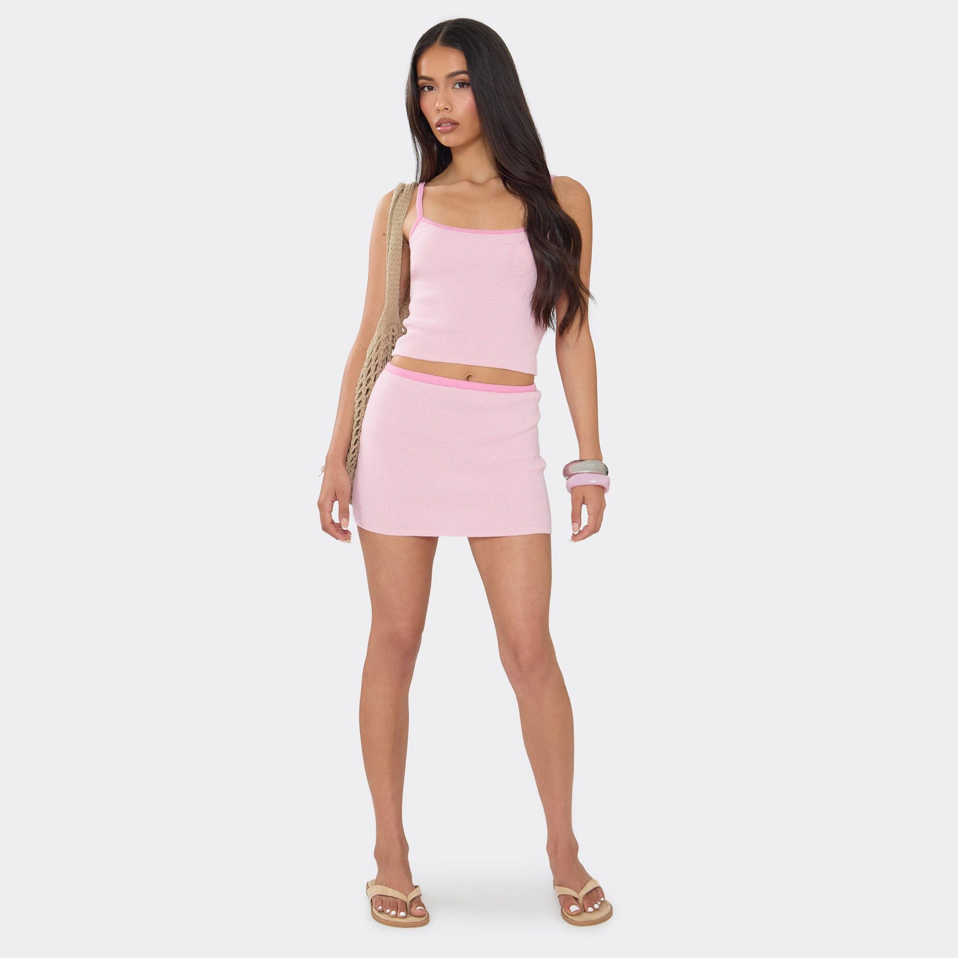 EGO Pink Knit Mini Skirt with Contrast Hem