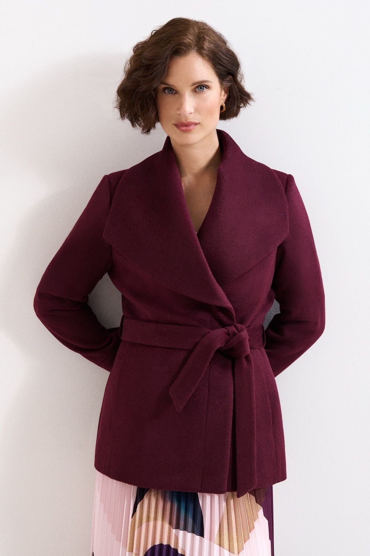 Phase Eight Wine Wool-Blend Wrap Coat