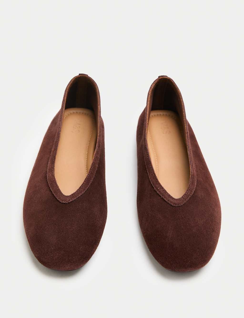 Marks & Spencer M&S Suede Flat Round Toe Ballet Pumps Brown