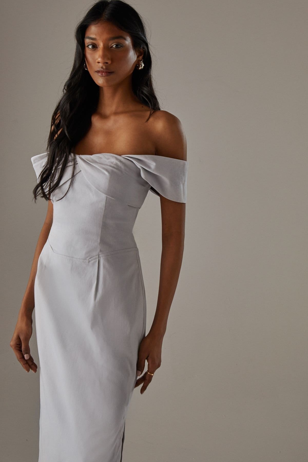 Warehouse Warehouse Women's Twist Bandeau Column Dress in Ice Grey - 4